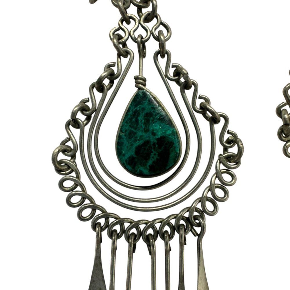 Malachite and Silver Dangle Earrings - Picture 4 of 6